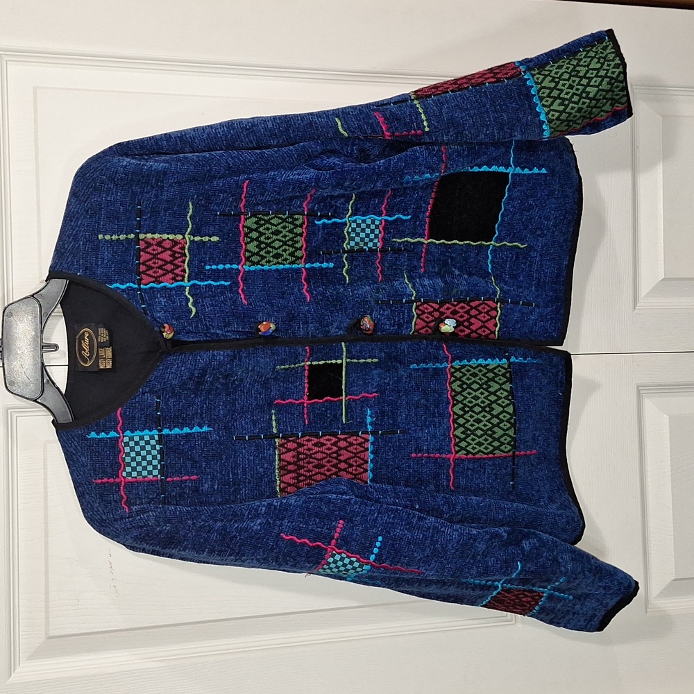 Vintage Allure Chenille Patchwork Sweater Jacket … - image 1